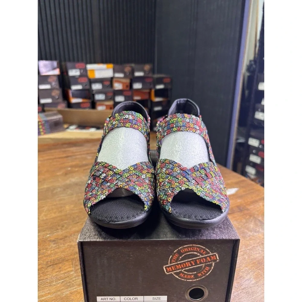 Bernie Mev Comfi Yael Dazzle Multicolored Woven Wedge Sandals Womens 38 US 7.5-8